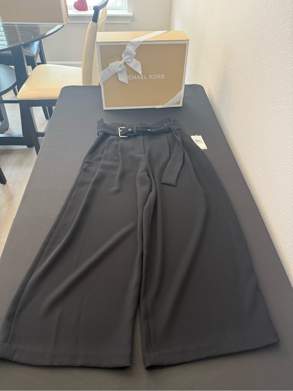 Michael Kors Black Wide-Leg Paperbag Belted Pants
